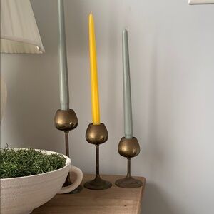 Vintage Brass Orb Graduated Candlesticks Set of 3  Candle Holders MCM Ball Tulip